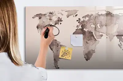 Mappa del mondo ad acquerello con lavagna magnetica per scrivere
