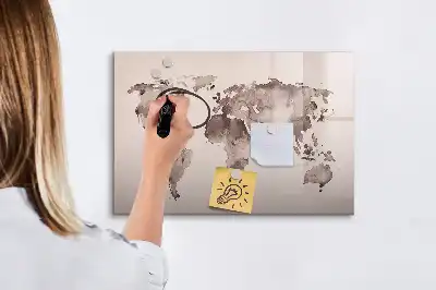 Mappa del mondo ad acquerello con lavagna magnetica per scrivere
