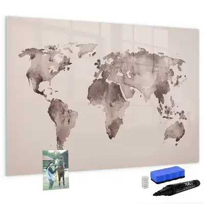 Mappa del mondo ad acquerello con lavagna magnetica per scrivere