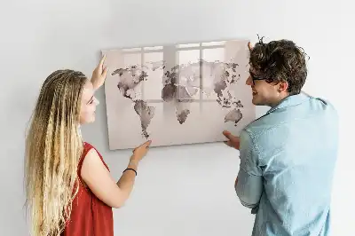 Mappa del mondo ad acquerello con lavagna magnetica per scrivere