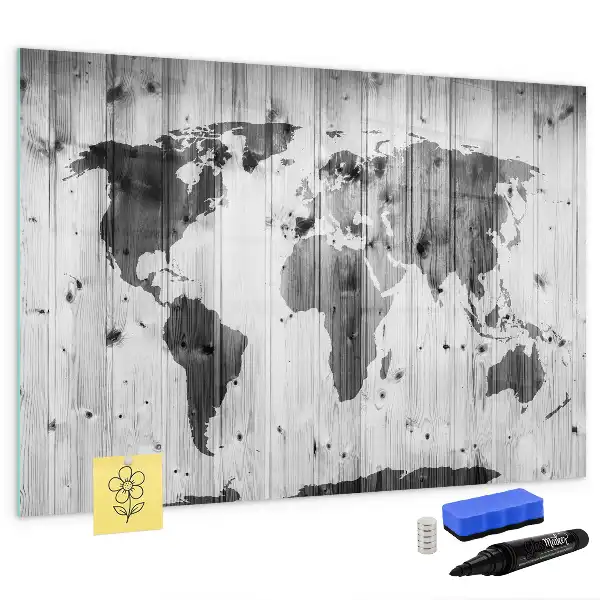 Mappa del mondo su legno lavagna magnetica per disegnare
