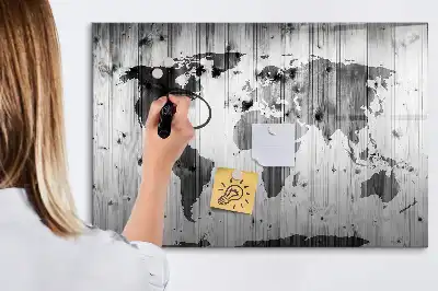 Mappa del mondo su legno lavagna magnetica per disegnare