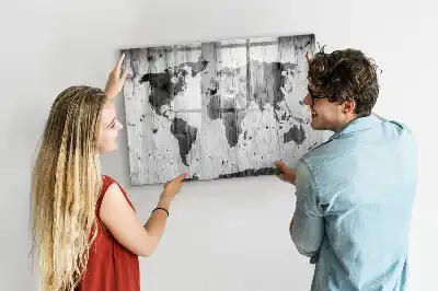 Mappa del mondo su legno lavagna magnetica per disegnare