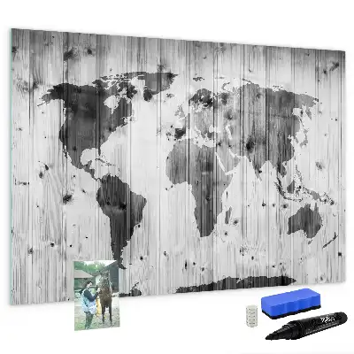 Mappa del mondo su legno lavagna magnetica per disegnare
