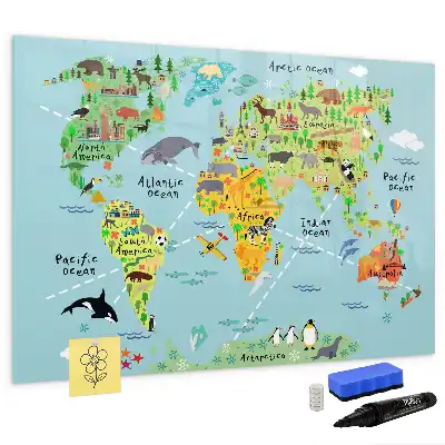 Lavagna magnetica per scrivere mappa del mondo con animali