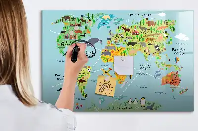 Lavagna magnetica per scrivere mappa del mondo con animali