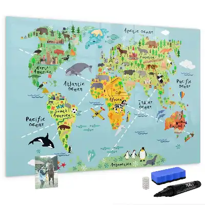 Lavagna magnetica per scrivere mappa del mondo con animali
