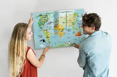Lavagna magnetica per scrivere mappa del mondo con animali