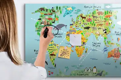 Lavagna magnetica per scrivere mappa del mondo con animali