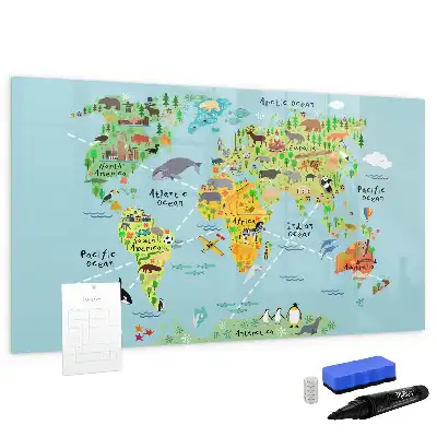 Lavagna magnetica per scrivere mappa del mondo con animali