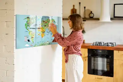 Lavagna magnetica per scrivere mappa del mondo con animali