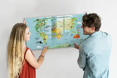Lavagna magnetica per scrivere mappa del mondo con animali