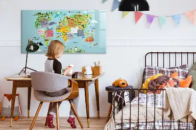 Lavagna magnetica per scrivere mappa del mondo con animali
