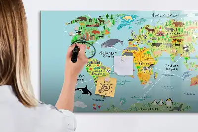 Lavagna magnetica per scrivere mappa del mondo con animali