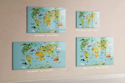 Lavagna magnetica per scrivere mappa del mondo con animali