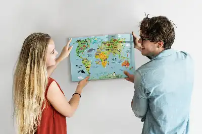Lavagna magnetica per scrivere mappa del mondo con animali