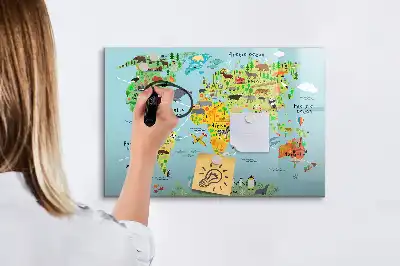 Lavagna magnetica per scrivere mappa del mondo con animali