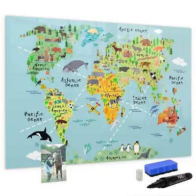 Lavagna magnetica per scrivere mappa del mondo con animali