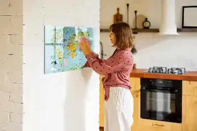 Lavagna magnetica per scrivere mappa del mondo con animali