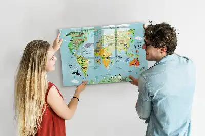 Lavagna magnetica per scrivere mappa del mondo con animali