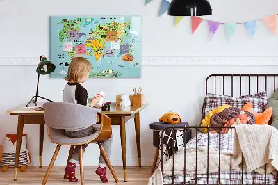 Lavagna magnetica per scrivere mappa del mondo con animali