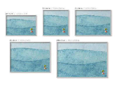 Lavagna magnetica con cornice argentata Onde blu acquerellate