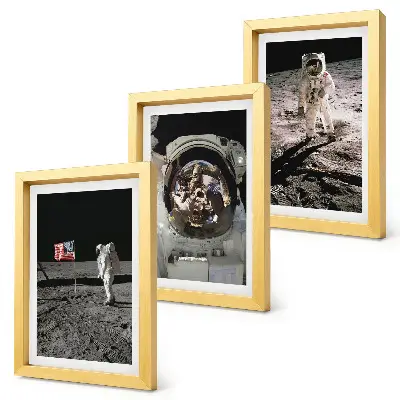 Composizione di 3 quadri con foto di astronauti che atterrano sulla Luna