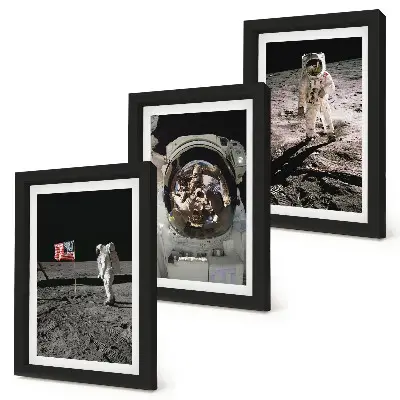 Composizione di 3 quadri con foto di astronauti che atterrano sulla Luna