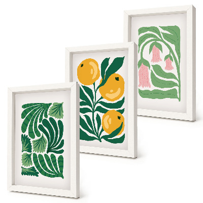 Trittico incorniciato Composizioni floreali minimaliste con frutti e foglie