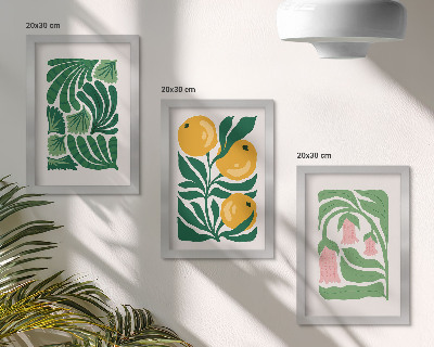 Trittico incorniciato Composizioni floreali minimaliste con frutti e foglie