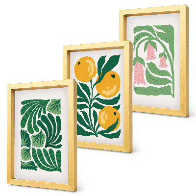 Trittico incorniciato Composizioni floreali minimaliste con frutti e foglie