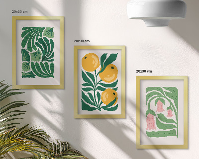 Trittico incorniciato Composizioni floreali minimaliste con frutti e foglie