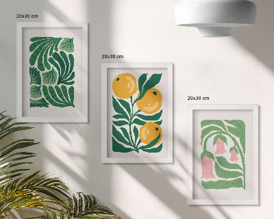 Trittico incorniciato Composizioni floreali minimaliste con frutti e foglie