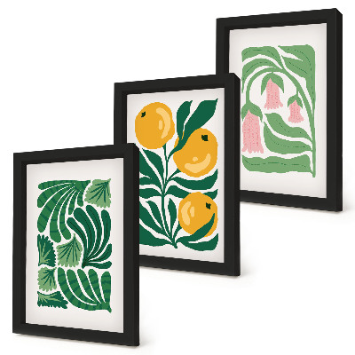Trittico incorniciato Composizioni floreali minimaliste con frutti e foglie