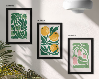 Trittico incorniciato Composizioni floreali minimaliste con frutti e foglie