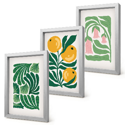 Trittico incorniciato Composizioni floreali minimaliste con frutti e foglie