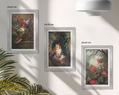 Trittico incorniciato Fiori vintage, gatti e piante nella natura