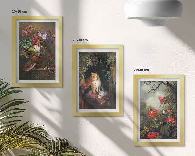 Trittico incorniciato Fiori vintage, gatti e piante nella natura