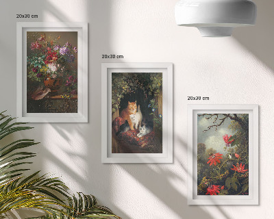 Trittico incorniciato Fiori vintage, gatti e piante nella natura