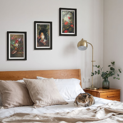 Trittico incorniciato Fiori vintage, gatti e piante nella natura