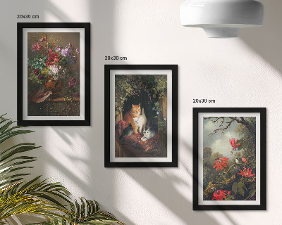 Trittico incorniciato Fiori vintage, gatti e piante nella natura