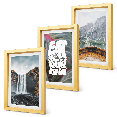 Composizione di 3 quadri Cascata montagne viaggio natura barca e vegetazione