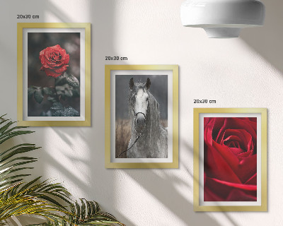 Composizione di 3 quadri Rose rosse e un cavallo in uno scenario grigio