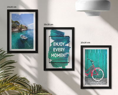 Trittico incorniciato Vista del mare con barca, bicicletta, iscrizione motivazionale
