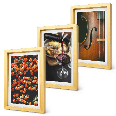 Composizione di 3 quadri Fiori romantici vintage, vino e violino
