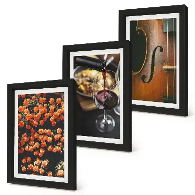 Composizione di 3 quadri fiori romantici vintage con vino e violino