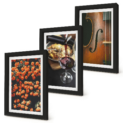 Composizione di 3 quadri Fiori romantici vintage, vino e violino