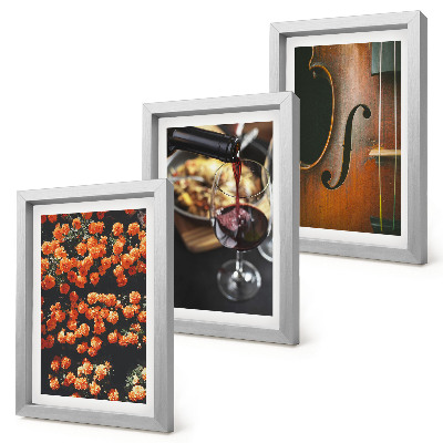 Composizione di 3 quadri Fiori romantici vintage, vino e violino