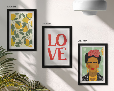 Trittico incorniciato Limoni con la scritta LOVE e ritratto dipinto di Frida Kahlo