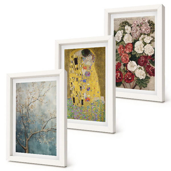 Trittico incorniciato Fiori e alberi nello stile del dipinto Il Bacio di Gustav Klimt